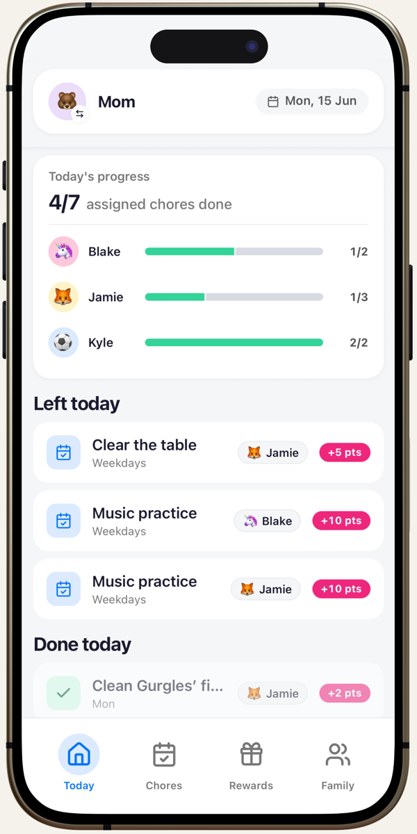 Groove Home — a parent’s view of the family’s chores today