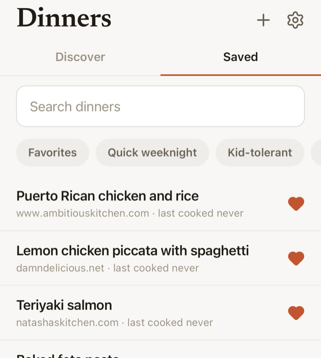 PlanDinner — this week’s dinners, planned