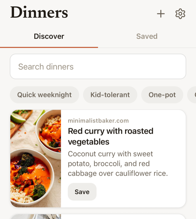 PlanDinner — saved dinner ideas, none planned yet